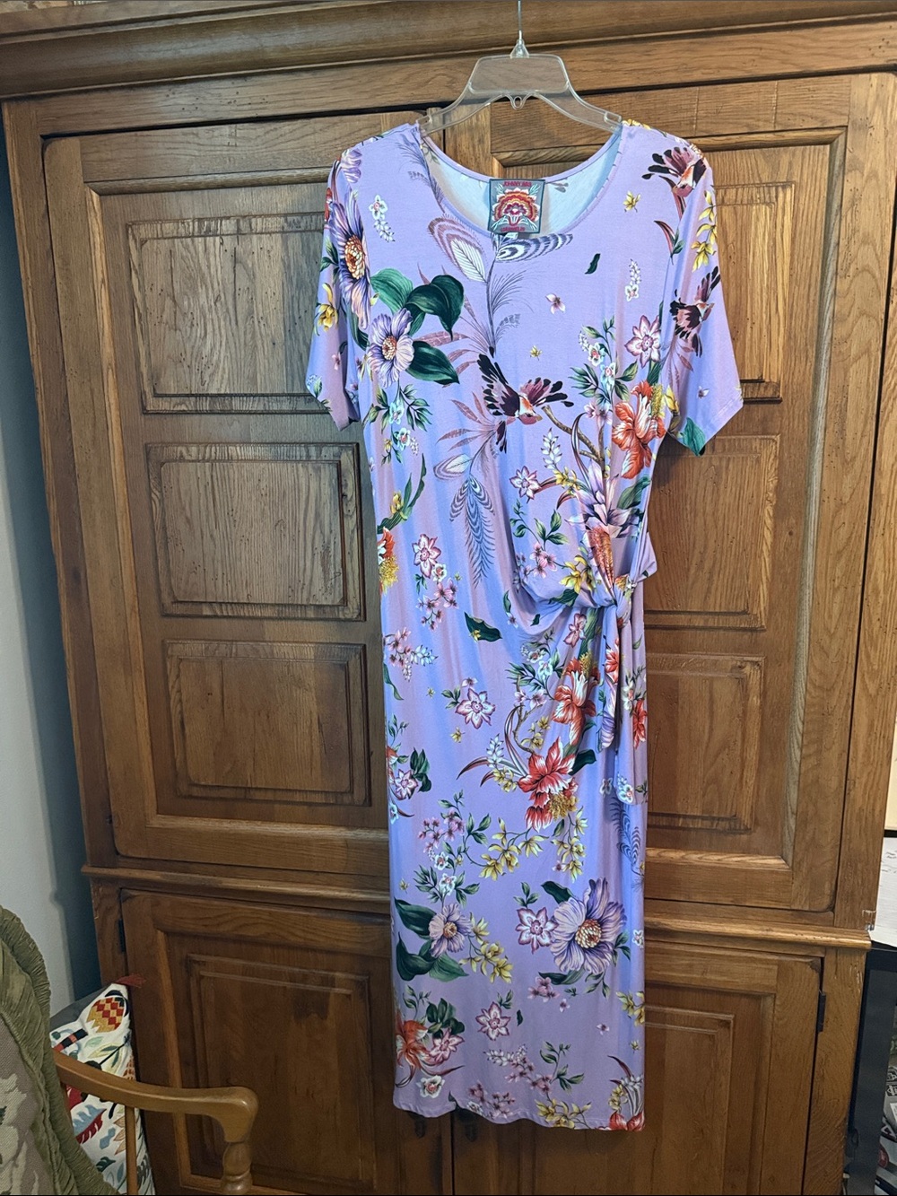 Johnny Was Lavender Floral Side-Tie Maxi Dress